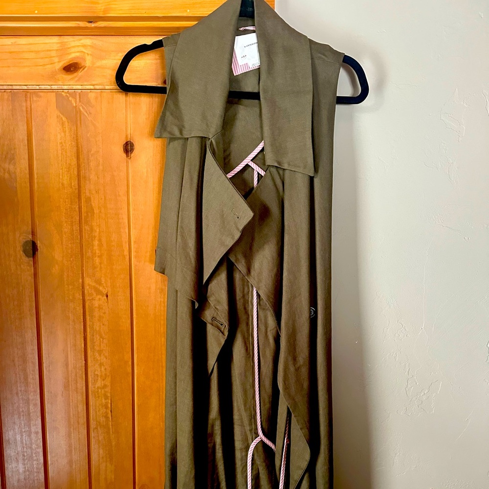 Anthropologie Maxi Vest - olive green linen. Size M